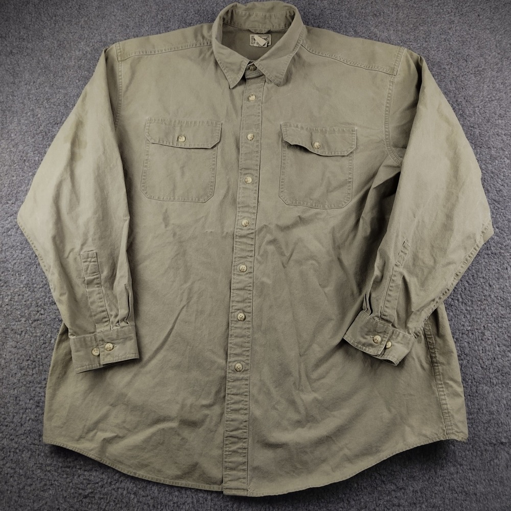 VTG LL Bean Shirt Mens XL Tall Green Cotton Twill Button Up